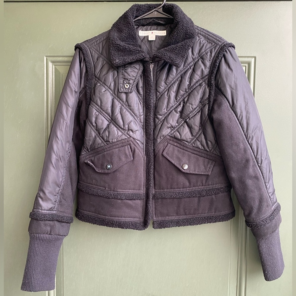 Tommy Hilfiger Fleece Collar Bomber Jacket Black Size Small